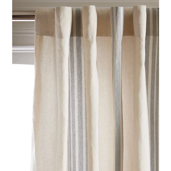 Coastal Stripe Linen Cotton Light Filtering Panel Set 48X108 Blue #6 - Picture 7 of 9